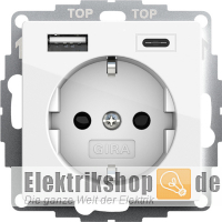 Schuko-Steckdose mit USB Typ AC reinweiß glänzend 245903 Gira