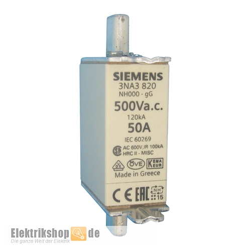 Siemens Nh Sicherungen Nh00 50a 3na30 Elektrikshop De