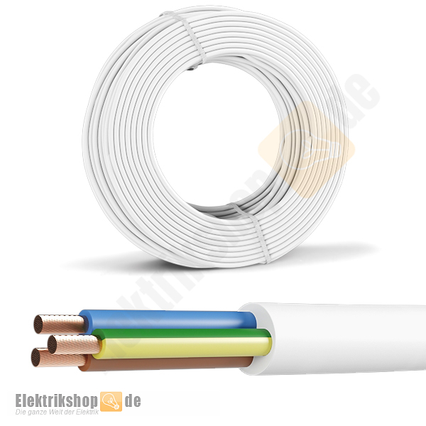 Schlauch-leitung, Blanc, 2 fils, H05 VV-F 2 G 0,75 mm² pour la pose de  flexibles, 300 V, câble d'alimentation pour Medium Stress, blanc