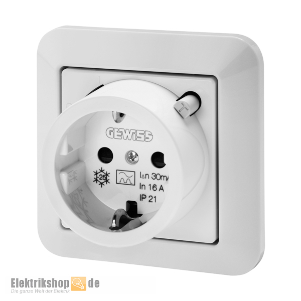 Steckdose mit FI-Schutzschalter 16A 30mA IP21 GW95522 GEWISS