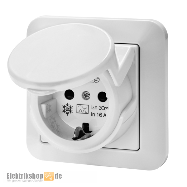 Steckdose mit Klappdeckel mit FI-Schutzschalter 16A 30mA IP44 GW95524 GEWISS